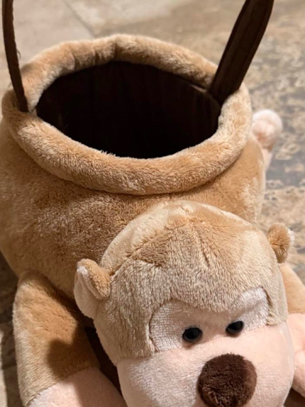 Plush Monkey Storage Basket in Light Tan - Soft Toy Organizer